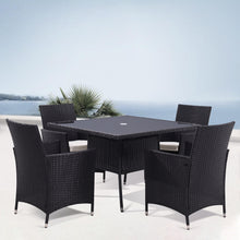 Load image into Gallery viewer, 105CM Patio Garden Round Rattan Glass Table With Umbrella Hole