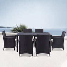 Load image into Gallery viewer, 105CM Patio Garden Square Rattan Frame Glass Top Table