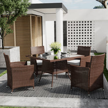 Load image into Gallery viewer, Outdoor Garden Dining Sets with Long Rattan Table and 4Pcs Rattan Chairs with Cushions, LG0898LG0905