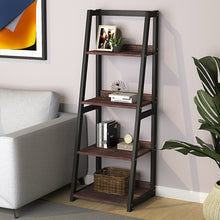 Load image into Gallery viewer, Industrial Ladder Shelf, 4-Tier Bookshelf Rack, Wall Shelf for Living Room, Kitchen, Office, Stable Steel Frame,Rustic Brown