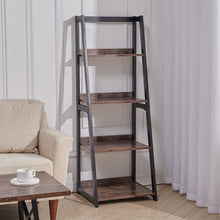 Load image into Gallery viewer, Industrial Ladder Shelf, 4-Tier Bookshelf Rack, Wall Shelf for Living Room, Kitchen, Office, Stable Steel Frame,Rustic Brown