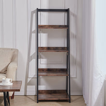 Load image into Gallery viewer, Industrial Ladder Shelf, 4-Tier Bookshelf Rack, Wall Shelf for Living Room, Kitchen, Office, Stable Steel Frame,Rustic Brown