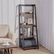 Load image into Gallery viewer, Industrial Ladder Shelf, 4-Tier Bookshelf Rack, Wall Shelf for Living Room, Kitchen, Office, Stable Steel Frame,Rustic Brown