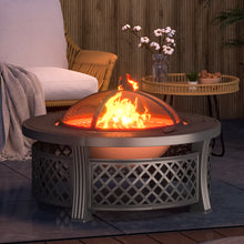 Load image into Gallery viewer, 81CM Garden Fire Pit Brazier Heater BBQ Firepit Table with BBQ Grill