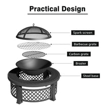 Load image into Gallery viewer, 81CM Garden Fire Pit Brazier Heater BBQ Firepit Table with BBQ Grill
