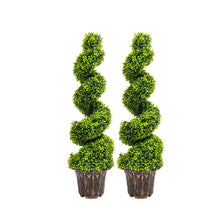 Load image into Gallery viewer, 2pcs Artificial Potted Rotating Topiary Trees Garden Yard Ornament with Pot