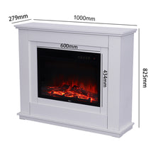 Load image into Gallery viewer, Electric Inset Fireplace Heater Fire Place White Wooden Mantel