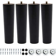 Load image into Gallery viewer, Set of 4 Wooden Oak Furniture Round Legs Feet, Black