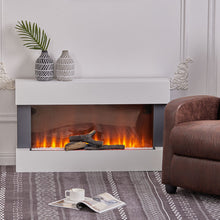Load image into Gallery viewer, 36 Inch Wall Mounted Electric Fireplace Suite 7 Flame Colours White