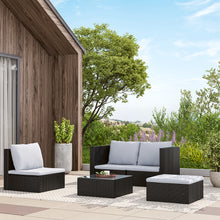 Load image into Gallery viewer, Set of 5 Outdoor Garden Furniture Set, 4-Seater Rattan Corner Sofa, Patio Conversation set