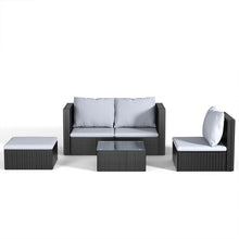 Load image into Gallery viewer, Set of 5 Outdoor Garden Furniture Set, 4-Seater Rattan Corner Sofa, Patio Conversation set