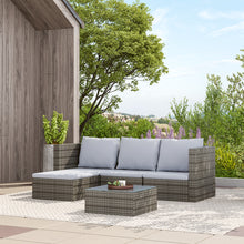 Load image into Gallery viewer, Set of 5 Outdoor Garden Furniture Set, 4-Seater Rattan Corner Sofa, Patio Conversation set