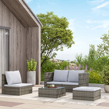 Load image into Gallery viewer, Set of 5 Outdoor Garden Furniture Set, 4-Seater Rattan Corner Sofa, Patio Conversation set