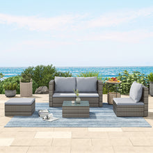 Load image into Gallery viewer, Set of 5 Outdoor Garden Furniture Set, 4-Seater Rattan Corner Sofa, Patio Conversation set