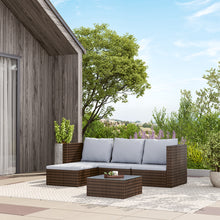 Load image into Gallery viewer, Set of 5 Outdoor Garden Furniture Set, 4-Seater Rattan Corner Sofa, Patio Conversation set