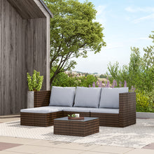 Load image into Gallery viewer, Set of 5 Outdoor Garden Furniture Set, 4-Seater Rattan Corner Sofa, Patio Conversation set