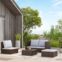Load image into Gallery viewer, Set of 5 Outdoor Garden Furniture Set, 4-Seater Rattan Corner Sofa, Patio Conversation set