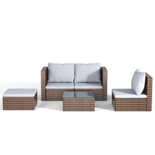 Load image into Gallery viewer, Set of 5 Outdoor Garden Furniture Set, 4-Seater Rattan Corner Sofa, Patio Conversation set