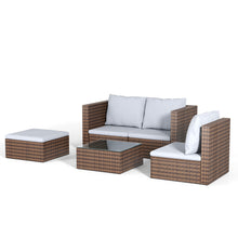 Load image into Gallery viewer, Set of 5 Outdoor Garden Furniture Set, 4-Seater Rattan Corner Sofa, Patio Conversation set