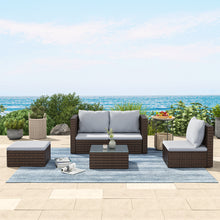 Load image into Gallery viewer, Set of 5 Outdoor Garden Furniture Set, 4-Seater Rattan Corner Sofa, Patio Conversation set
