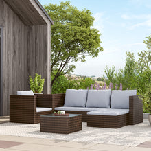 Load image into Gallery viewer, Set of 6 Outdoor Garden Furniture Set, 5-Seater Rattan Corner Sofa, Patio Conversation set