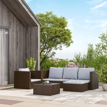 Load image into Gallery viewer, Set of 6 Outdoor Garden Furniture Set, 5-Seater Rattan Corner Sofa, Patio Conversation set