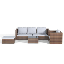 Load image into Gallery viewer, Set of 6 Outdoor Garden Furniture Set, 5-Seater Rattan Corner Sofa, Patio Conversation set