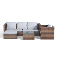 Load image into Gallery viewer, Set of 6 Outdoor Garden Furniture Set, 5-Seater Rattan Corner Sofa, Patio Conversation set