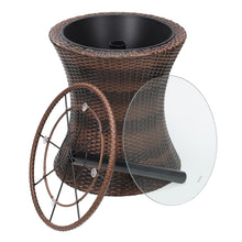 Load image into Gallery viewer, Outdoor Cool Bar Side Table Height Adjustable Wicker Ice Bucket with Glass Top, PM1095