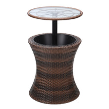 Load image into Gallery viewer, Outdoor Cool Bar Side Table Height Adjustable Wicker Ice Bucket with Glass Top, PM1095