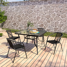 Load image into Gallery viewer, Garden Ripple Glass Square Table With Umbrella Hole, Black Table + 4 Chairs