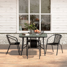 Load image into Gallery viewer, Garden Ripple Glass Square Table With Umbrella Hole, Black Table + 4 Chairs
