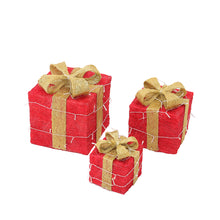 Load image into Gallery viewer, SET OF 3 LED LIGHT UP FESTIVE XMAS CHRISTMAS GIFT PARCEL BOX