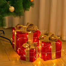 Load image into Gallery viewer, SET OF 3 LED LIGHT UP FESTIVE XMAS CHRISTMAS GIFT PARCEL BOX