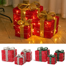 Load image into Gallery viewer, SET OF 3 LED LIGHT UP FESTIVE XMAS CHRISTMAS GIFT PARCEL BOX