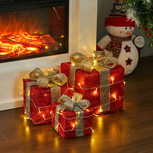 Load image into Gallery viewer, SET OF 3 LED LIGHT UP FESTIVE XMAS CHRISTMAS GIFT PARCEL BOX