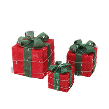 Load image into Gallery viewer, SET OF 3 LED LIGHT UP FESTIVE XMAS CHRISTMAS GIFT PARCEL BOX