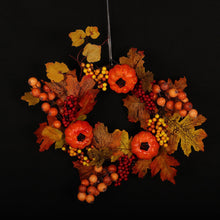 Load image into Gallery viewer, 40CM Christmas Halloween Garland Autumn Leaf Artificial Maple Pumpkin Wreath with LED Light