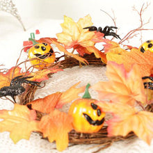 Load image into Gallery viewer, 40CM Christmas Halloween Garland Autumn Leaf Artificial Maple Pumpkin With The Black Spider