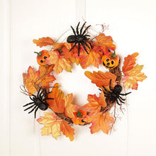 Load image into Gallery viewer, 40CM Christmas Halloween Garland Autumn Leaf Artificial Maple Pumpkin With The Black Spider