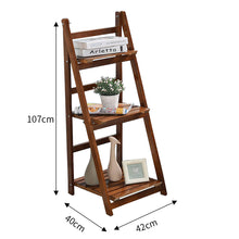 Load image into Gallery viewer, Wooden Ladder Shelf Bookshelf Plant Pot Stand Storage Display, Dark Brown 3-Tier