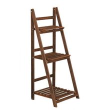 Load image into Gallery viewer, Wooden Ladder Shelf Bookshelf Plant Pot Stand Storage Display, Dark Brown 3-Tier