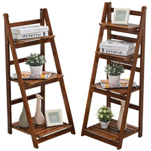 Load image into Gallery viewer, Wooden Ladder Shelf Bookshelf Plant Pot Stand Storage Display, Dark Brown 3-Tier