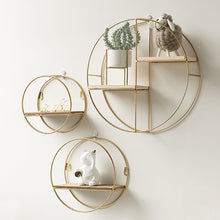 Load image into Gallery viewer, Floating Gold Metal Round Wall Shelf Holder Display Storage Rack