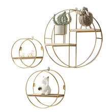 Load image into Gallery viewer, Floating Gold Metal Round Wall Shelf Holder Display Storage Rack