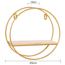 Load image into Gallery viewer, Floating Gold Metal Round Wall Shelf Holder Display Storage Rack