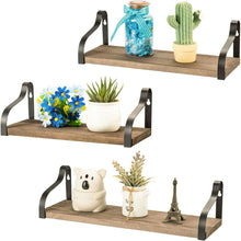 Load image into Gallery viewer, Set of 3 Floating Industrial Wooden Metal Wall Shelf Storage Unit