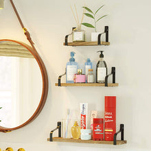 Load image into Gallery viewer, Set of 3 Floating Industrial Wooden Metal Wall Shelf Storage Unit