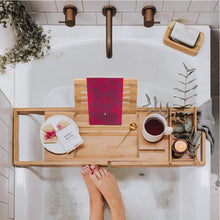 Load image into Gallery viewer, Bamboo Wooden Bath Tub Rack Bathroom Shelf Tray Storage Shelf