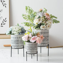 Load image into Gallery viewer, Ceramic Plant Decor Vase Stand + Iron Rack Garden Home Flower Pot Holder